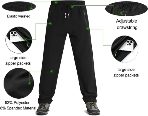 Vista 2 de Pantalones deportivos ligeros para hombre, de secado rápido, pantalones de senderismo para correr, deportes, gimnasio, bolsillos con cremallera
