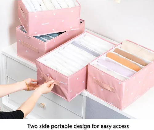 Vista 5 de Organizador de ropa para armario, 2 piezas, lavable, organizador de ropa con tablero de soporte, plegable, grande, 7 rejillas, divisores, cajones