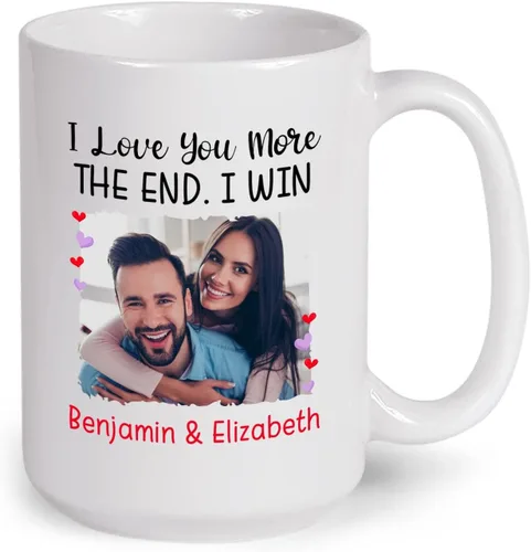 Vista 8 de A True Love Story Never Ever Taza, regalos de boda, regalos de pareja con foto personalizada para él y ella, taza de café con imagen de pareja, taza