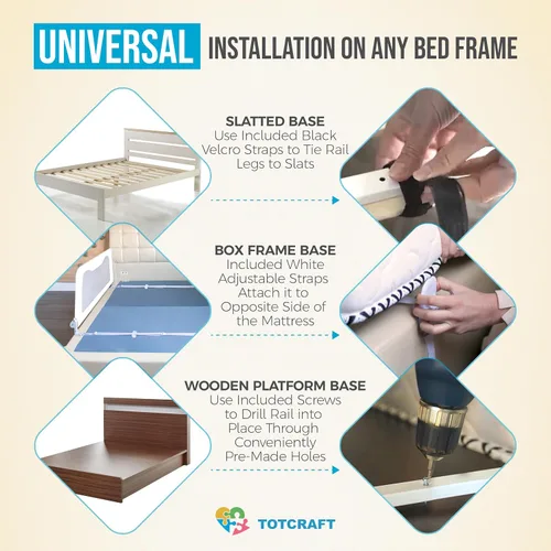 Vista 8 de TotCraft Rieles de seguridad de cama para niños pequeños, protector de riel de cama para Queen, King, tamaño matrimonial, cama de colchón individual