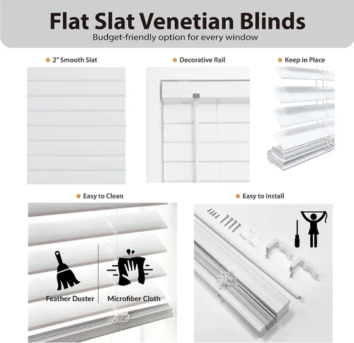 Vista 3 de DEZ FURNISHINGS Persiana veneciana de listones planos inalámbricos de 2 pulgadas, 20 pulgadas de ancho x 48 pulgadas de alto, color blanco
