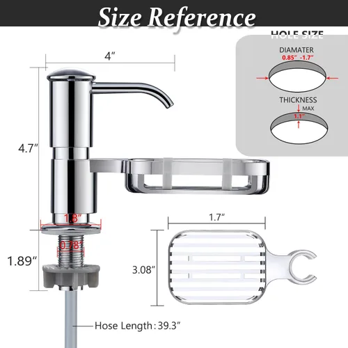 Vista 4 de Dispensador de jabón para fregadero con soporte para esponja, dispensadores de jabón integrados para fregadero de cocina, dispensador de jabón