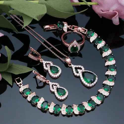 Vista 4 de LMXXVJ - Juego de joyas para mujer, collar chapado en platino, anillo abierto, aretes y pulsera, para cumpleaños, aniversario, Día de la Madre