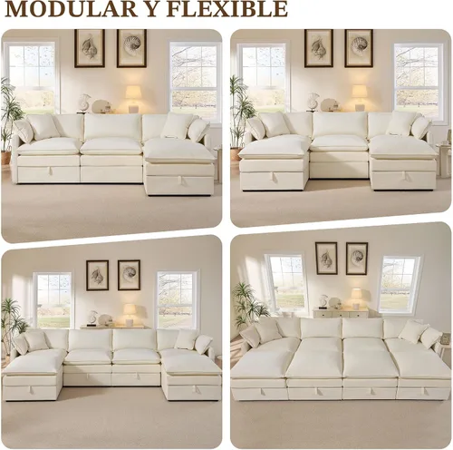 Vista 8 de Ihanherry Sofá modular de 103 pulgadas con almacenamiento, sofá de nube en forma de U con otomanas móviles y 4 almohadas, sofás seccionales