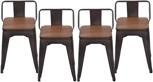 Vista 13 de Changjie Furniture - Juego de 4 sillas altas de metal con diseño industrial para barra de cocina o bar con respaldo bajo, Metal, Negro, 18 pulgadas