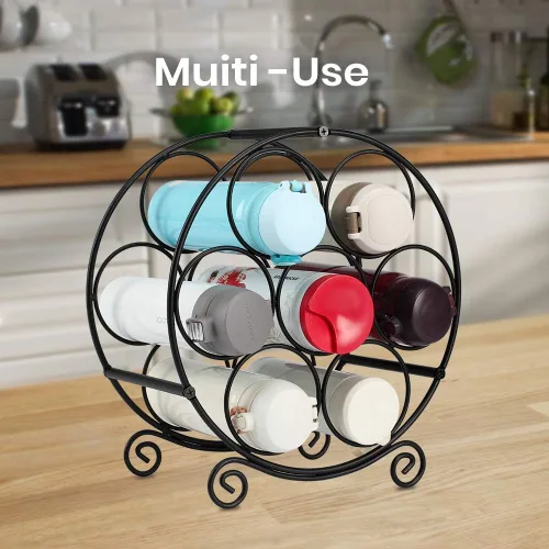 Vista 5 de TreeLen Estante de vino para encimera, soporte organizador de vino para 7 botellas, soporte de almacenamiento de vino de pie sin metal, soporte