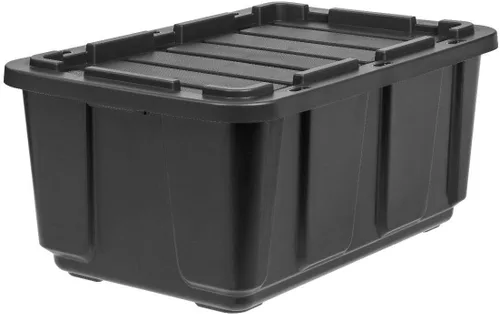 Vista 4 de IRIS USA, Inc. - Contenedor organizador grande de plástico de 27 galones con tapa duradera y hebillas de cierre seguras, color negro / negro