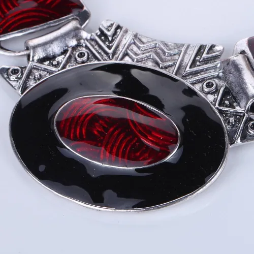 Vista 4 de YAZILIND Conjunto de joyas de collar con peto ovalado en relieve de color étnico para mujer Esmalte
