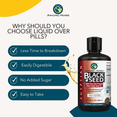 Vista 6 de Amazing Herbs Aceite de semilla negra egipcia, sin gluten, sin OMG, prensado en frío, Nigella sativa ayuda a la salud digestiva, apoyo inmunológico