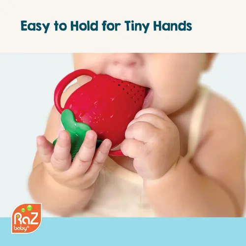 Vista 4 de RaZbaby Fruitique - Alimentador de frutas de una pieza para bebé, apertura más grande para rellenar y cabe más fruta fresca/congelada para aliviar