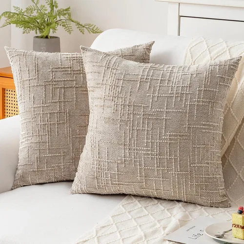 Vista 29 de Fundas de almohada decorativas de 18 x 18 pulgadas, juego de 4, suaves, sólidas, de estilo granja, fundas de almohada de chenilla para sofá, fundas
