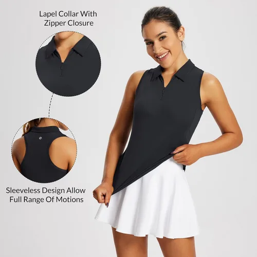 Vista 4 de baleaf - Camisetas de golf para mujer, sin mangas, polo de tenis con espalda cruzada, deportiva y de secado rápido