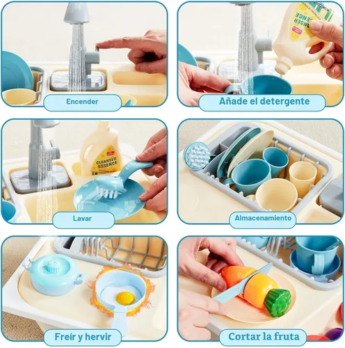 Vista 5 de Beright Juguetes para fregadero de cocina, juguetes de fregadero para niños pequeños con grifo mejorado, juguetes de simulación con agua corriente