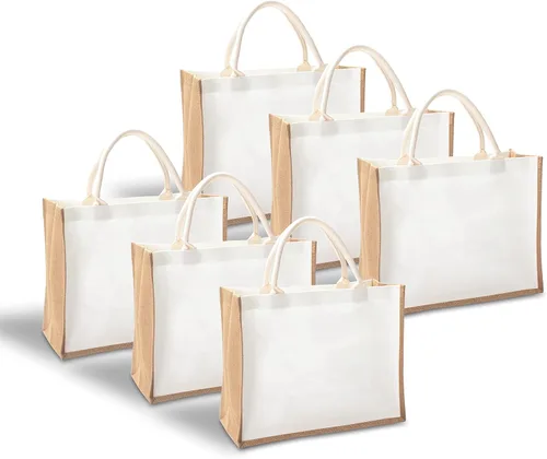 Vista 13 de Bolsa de yute de 14.5 x 6.7 x 10.2 pulgadas, 1 bolsa de arpillera, bolsas de viaje de yute con asa, bolsa de comestibles reutilizable para dama