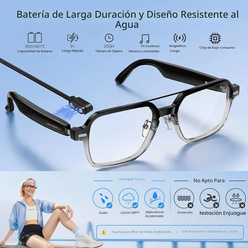 Vista 9 de Gafas inteligentes de aviador para hombres y mujeres, gafas Negro gradiente