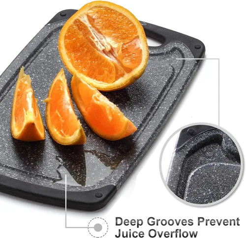 Vista 5 de Home & Kitchen Essentials Juego de tablas de cortar de 3 piezas. Reversible, mármol granito gris, sin BPA, apto para lavavajillas, mango de fácil