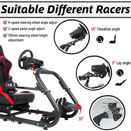 Vista 2 de Minneer Soporte de volante de carreras para cabina de simulador de altura ajustable para juegos compatible con T500 T30 T300RS FANTEC T3PATGT