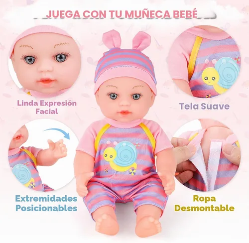 Vista 4 de deAO Juego de cochecito de muñeca de bebé de 12 pulgadas con cochecito de muñeca plegable, 15 piezas, accesorios para muñecas de bebé para niños