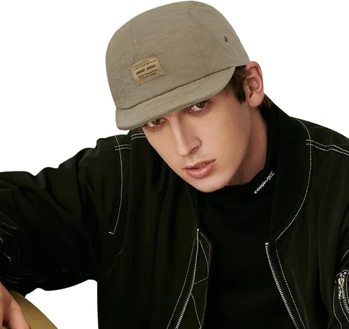 Vista 6 de CLAPE Gorra de béisbol de 5 paneles de camionero corto retro, gorra de béisbol informal con ala plana, gorra de árbitro para papá, gorra de sol