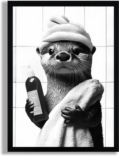Vista 15 de SYWENNOI Arte de Pared en Lienzo Enmarcado en Blanco y Negro para Baño, Divertido Gato Negro Sentado en el Inodoro Leyendo Periódico Decoración
