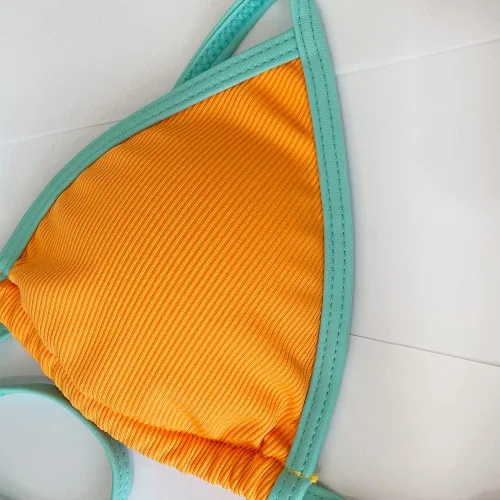 Vista 4 de Jonhasoo Conjunto de bikini de tanga triangular acanalado, halter con micro tanga y bikini inferior, traje de baño de dos piezas