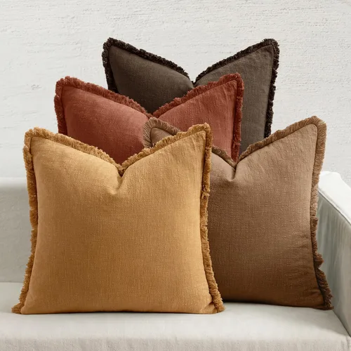 Vista 15 de MIULEE Juego de 4 fundas de almohada decorativas de lino neutro con flecos, fundas de almohada modernas y rústicas para cama, sofá, sala de estar