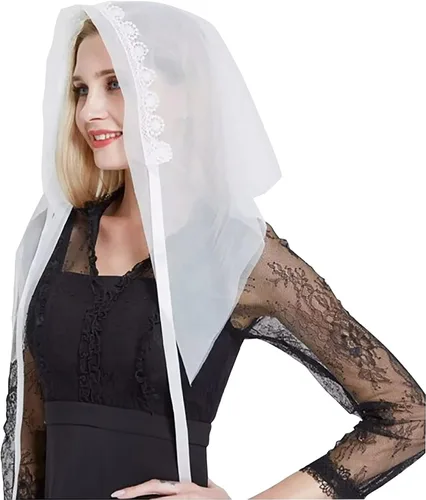 Vista 2 de Velo de Mantilla de encaje floral, vintage, bufanda latina para cubrir la cabeza, velo de capilla