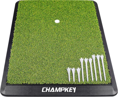Vista 9 de CHAMPKEY Premium Synthetic Turf Golf Hitting Mat Heavy Duty Rubber Base Golf Practice Mat Come with 1 Rubber Tee and 9 Plastic Tees