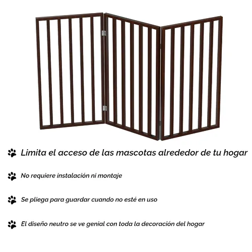 Vista 4 de Puerta para Mascotas de Interior - Puerta Plegable de 3 Paneles para Perros para Escaleras o Entradas - Cerca Independiente para Mascotas de 54x32