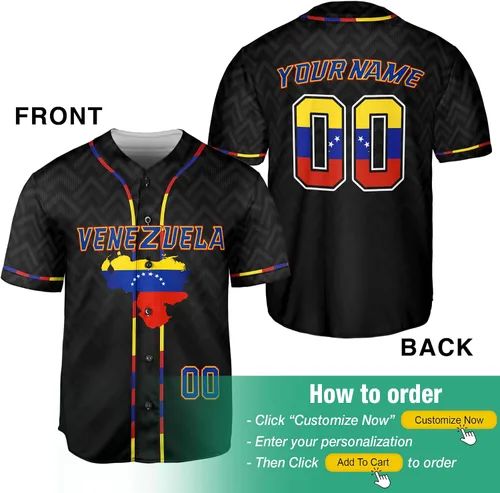 Vista 2 de Camiseta de béisbol personalizada de Venezuela para hombres, camiseta de béisbol personalizada de Venezuela, camiseta de fútbol de Venezuela