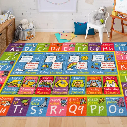Vista 4 de KC Cubs Alfombra de 3x5 pies con Alfabeto ABC, Estaciones, Meses y Días – Tapete de Juego Educativo para Niños, Niños Pequeños, Cuarto del Bebé