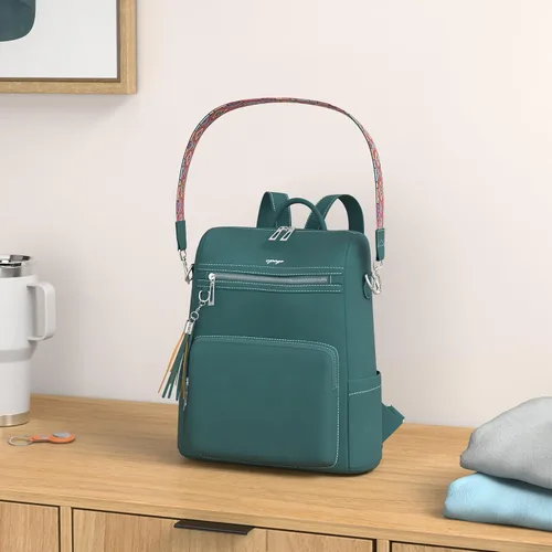 Vista 62 de OPAGE - Mochila de cuero para mujer, con borla de moda, bolso de hombro, mochila grande, bolsa de viaje, gris, L