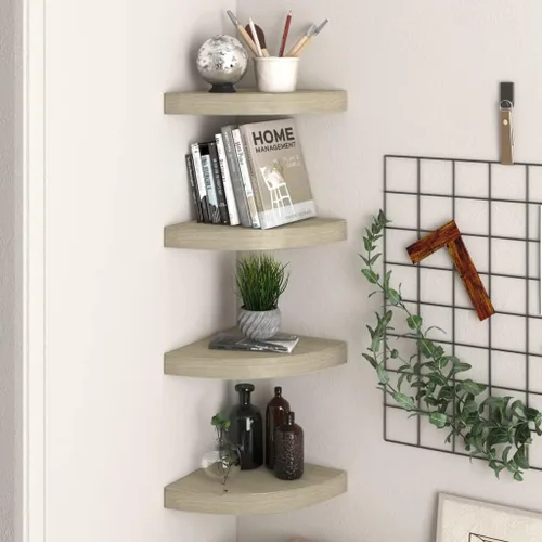 Vista 10 de Estantes esquineros de pared, estante de esquina de montaje en pared, estante de almacenamiento flotante para cocina, baño, sala de estar, estantes
