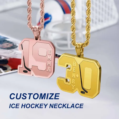 Vista 4 de Collar con números personalizados de acero inoxidable con grabado en la parte trasera y nombre, collar con colgante de nombre deportivo, cadena