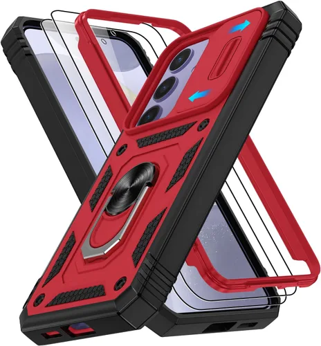 Vista 178 de Gritup Funda para Google Pixel 6 con cubierta deslizante para cámara y protector de pantalla (2 unidades), soporte de anillo giratorio 360°, funda