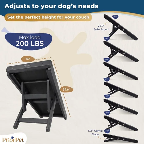 Vista 5 de Rampa para perros para sofá, antideslizante, resistente, plegable, soporta hasta 200 libras, ajustable de 7 a 20 pulgadas, plataforma de aterrizaje