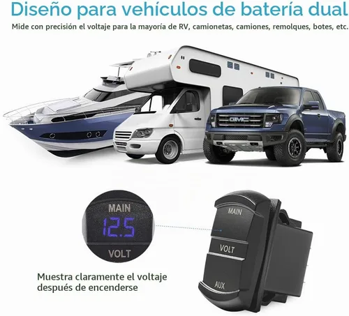Vista 4 de MICTUNING MIC-DV-077 Voltímetro digital de panel LED, monitor de voltaje estilo interruptor basculante, azul para 2 baterías, para coche, camioneta