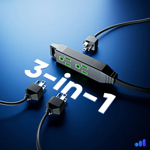 Vista 4 de Maximm Cable de extensión plano de 15 pies, 16 AWG, 3 salidas, perfil bajo Enchufe plano