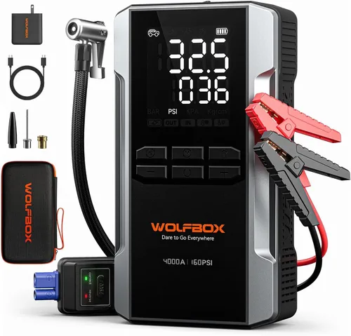 Vista 11 de WOLFBOX MV16A 3000A Arrancador de salto con compresor de aire, batería portátil de 59.2 Why 160PSI para automóvil con carga rápida de 65 W, paquete
