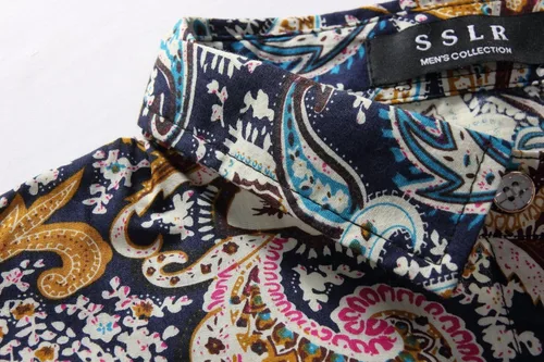 Vista 4 de SSLR Camisa de manga larga con estampado de cachemira de algodón para hombre