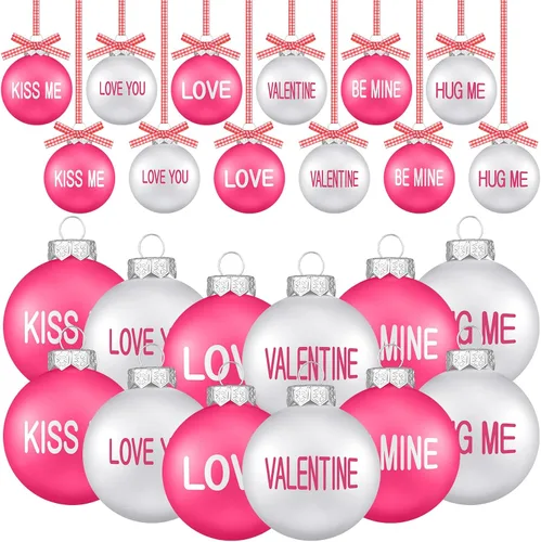 Vista 7 de DoubleFill 12 adornos de bolas para el día de San Valentín para árbol, de 1.96 pulgadas, decoraciones colgantes de San Valentín, bolas de plástico