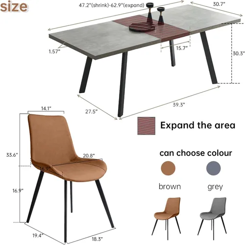 Vista 2 de Zerifevni Juego de mesa de comedor de 5 piezas, mesa de cocina moderna de 46 pulgadas con 6 sillas de comedor para 4, mesa de comedor expandible
