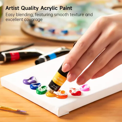 Vista 5 de Juego de pintura acrílica Shuttle Art, 16 tubos de 12 ml, calidad de artista, pigmentos ricos no tóxicos, colores ideales para niños, adultos