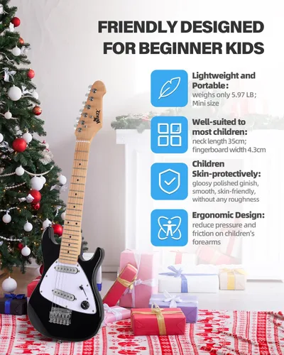 Vista 4 de Winzz - Guitarra eléctrica para niños de 30 pulgadas, kit para principiantes, guitarra eléctrica mini de tamaño 1/4 para niños, juego completo