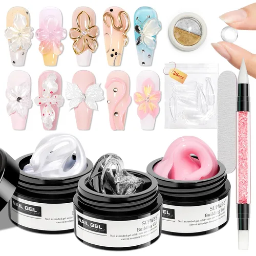 Vista 26 de Gel Constructor Sólido para Uñas - Gel de Arte de Uñas 3D Claro Transparente Antiadherente para Manos para Tallado, Moldeado, Patrones