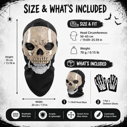 Vista 3 de Ghost Balaclava Skeleton Ski Mask Halloween Cosplay Ghost Skull Mask 2