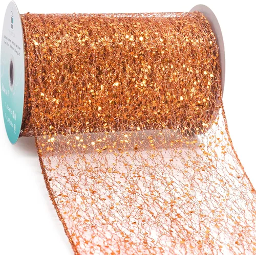 Vista 20 de Cinta con alambre de malla brillante con purpurina de 6 x 10 yardas, color negro para decoración del hogar, lazo para envolver regalos