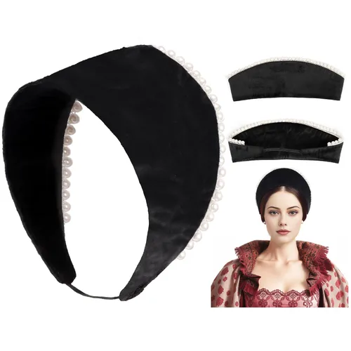 Vista 8 de PROCOS Tudor - Capucha francesa para accesorios de disfraz de Anne Bolena negro (A-Black1)