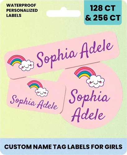 Vista 8 de Suministros escolares etiquetas de nombre personalizadas, etiquetas adhesivas de nombre personalizadas lavables para niñas, etiquetas adhesivas