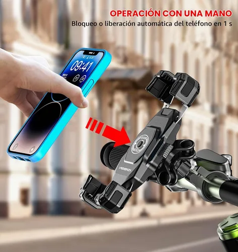 Vista 3 de VAZESWIN Soporte de teléfono para motocicleta con amortiguador de vibraciones, soporte para teléfono de bicicleta con bloqueo de 1s con base
